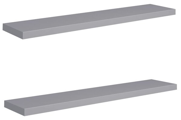 2 db szürke MDF lebegő fali polc 120 x 23,5 x 3,8 cm