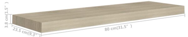 2 db tölgyszínű MDF lebegő fali polc 80 x 23,5 x 3,8 cm