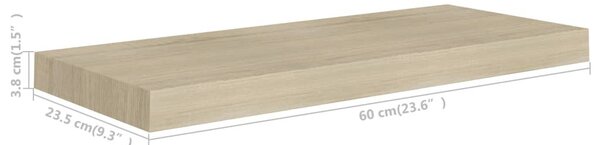 Tölgyszínű MDF lebegő fali polc 60 x 23,5 x 3,8 cm