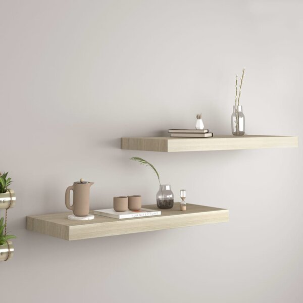 2 db tölgyszínű MDF lebegő fali polc 60 x 23,5 x 3,8 cm