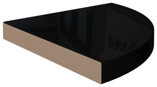 2 db magasfényű fekete MDF lebegő sarokpolc 35 x 35 x 3,8 cm