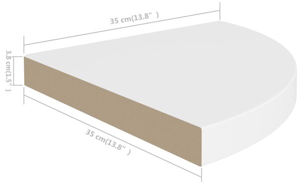 2 db fehér MDF lebegő sarokpolc 35 x 35 x 3,8 cm