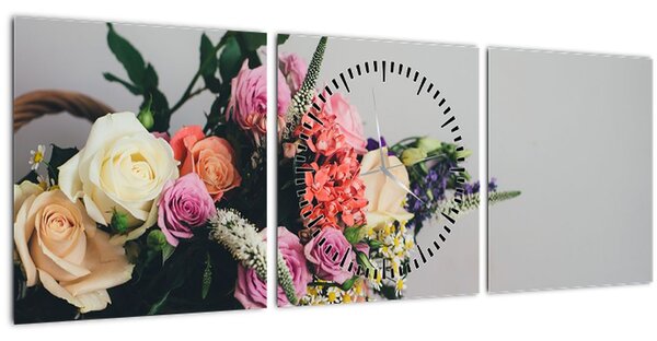 Egy kosár virágokkal képe (órával) (90x30 cm)