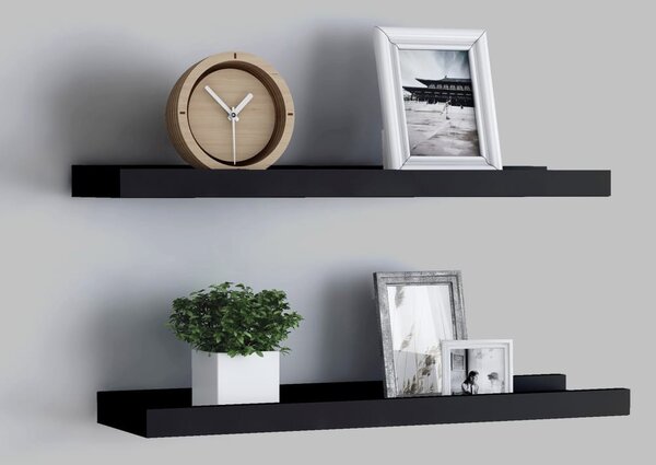 2 db fekete MDF szegélypolc képkeretekhez 60 x 9 x 3 cm