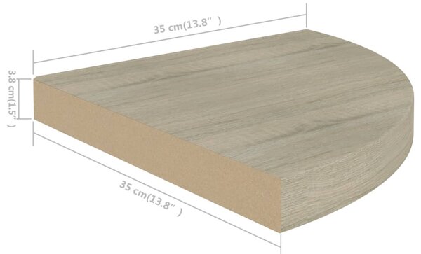 2 db tölgyszínű MDF lebegő sarokpolc 35 x 35 x 3,8 cm