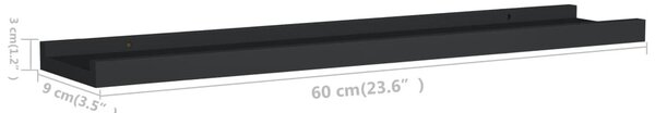 2 db fekete MDF szegélypolc képkeretekhez 60 x 9 x 3 cm