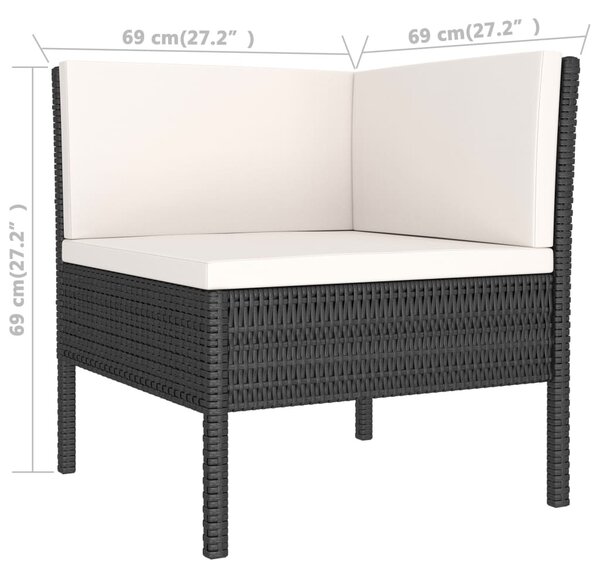 2 részes fekete polyrattan kerti bútorszett párnákkal
