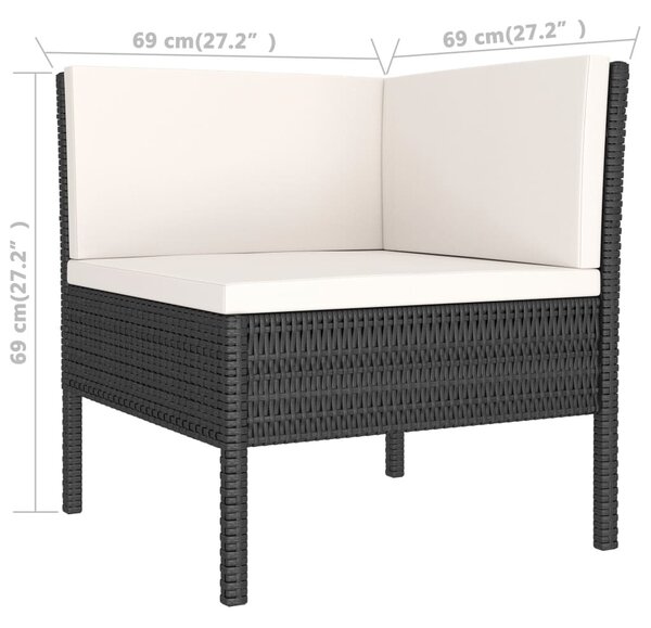 3 részes fekete polyrattan kerti ülőgarnitúra párnákkal