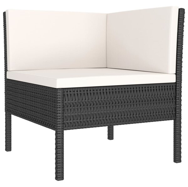 3 részes fekete polyrattan kerti ülőgarnitúra párnákkal