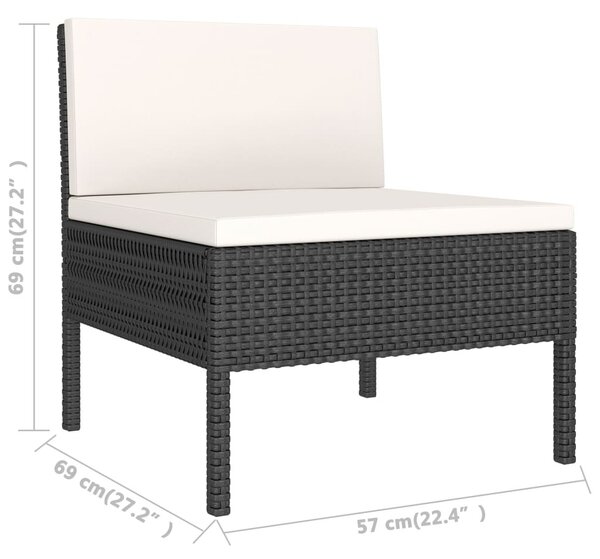 3 részes fekete polyrattan kerti bútorszett párnákkal