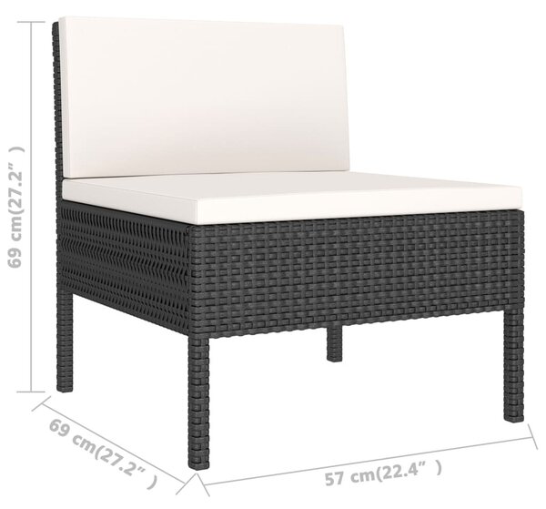 3 db fekete polyrattan kerti szék párnákkal