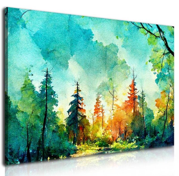 70x40 cm - Fenyőerdő festett vászonkép