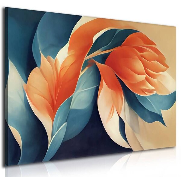 70x40 cm - Pasztel kék és piros absztrakt virág vászonkép