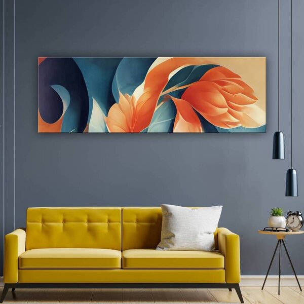 70x40 cm - Pasztel kék és piros absztrakt virág vászonkép