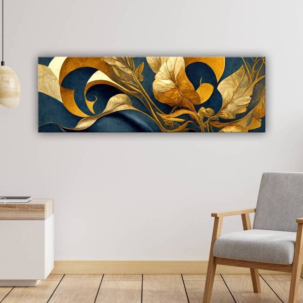 70x40 cm - Kék háttér aranybarna növény vászonkép