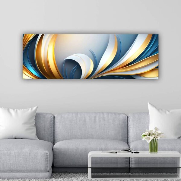 70x40 cm - Arany-sárga és kék absztrakt ívek vászonkép