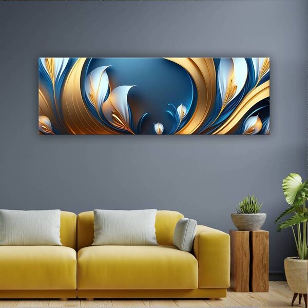 70x40 cm - Arany-sárga és kék absztrakt ívek II vászonkép