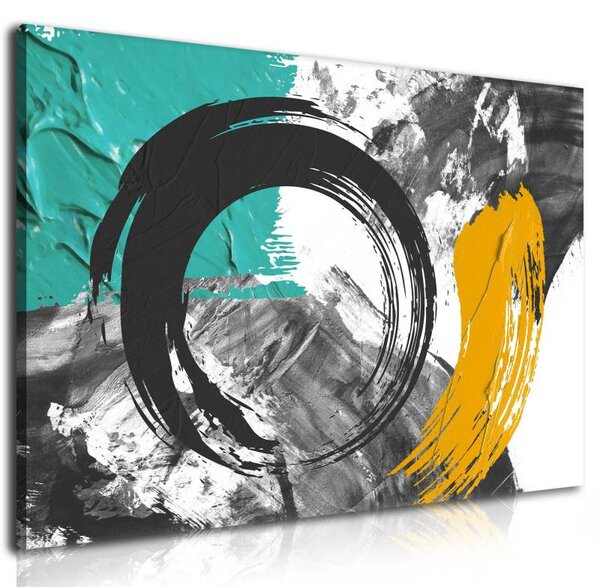 70x40 cm - Színes türkiz sárga fekete vonások vászonkép