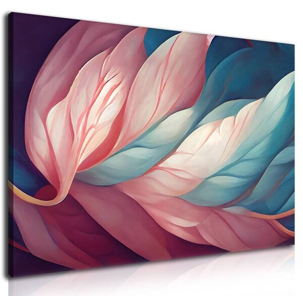 70x40 cm - Pasztel rózsaszín és kék absztrakt levelek vászonkép