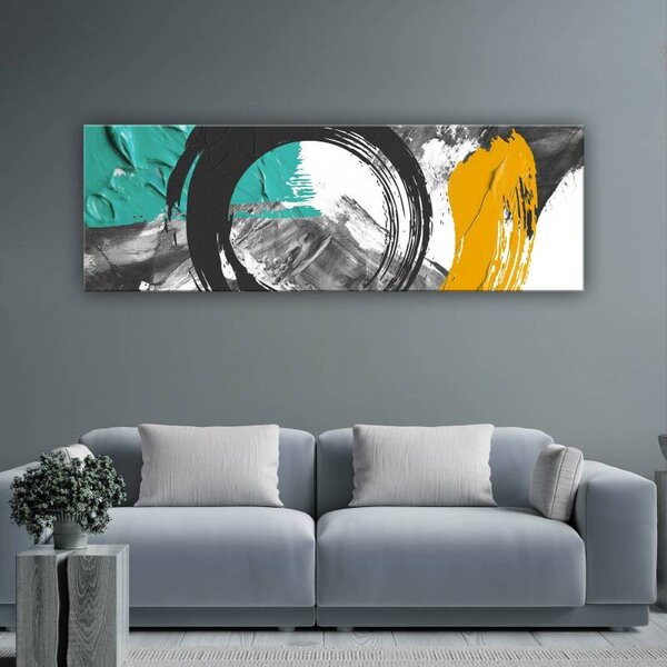 70x40 cm - Színes türkiz sárga fekete vonások vászonkép