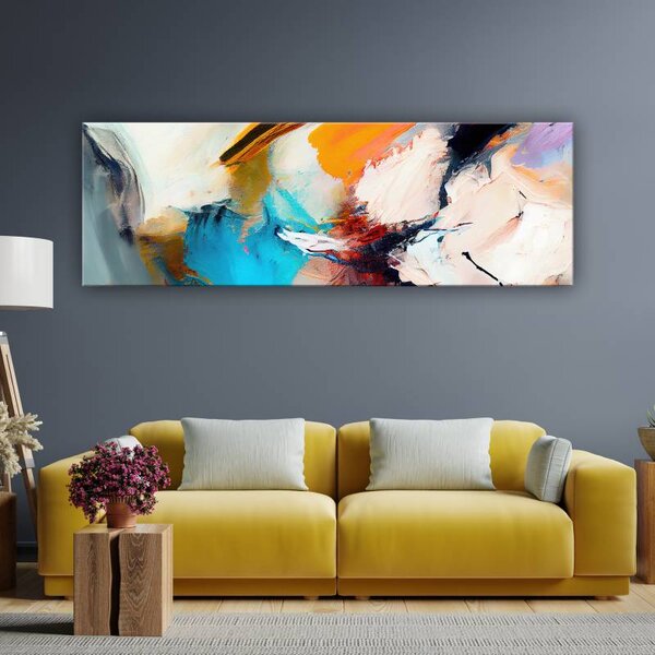 70x40 cm - Kék és sárga absztrakt festékvonások vászonkép