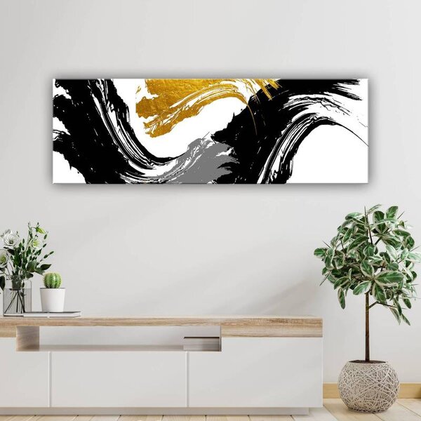 70x40 cm - Sárga Fekete Szürke absztrakt ecsetvonások