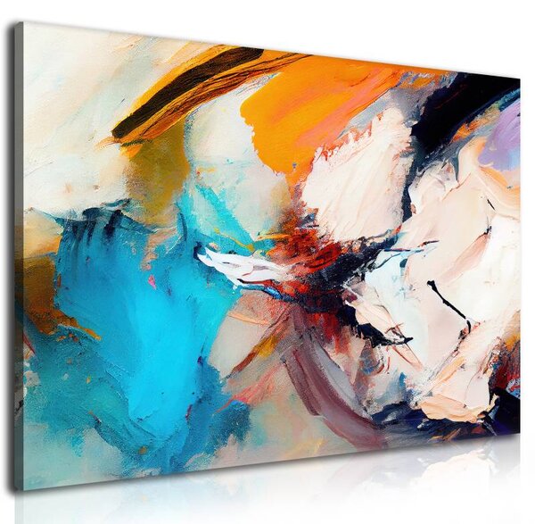 70x40 cm - Kék és sárga absztrakt festékvonások vászonkép