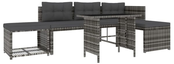 4 részes szürke polyrattan kerti étkezőszett párnával