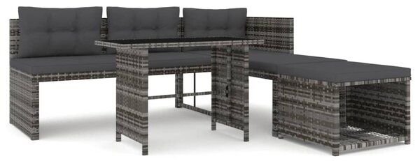 4 részes szürke polyrattan kerti étkezőszett párnával