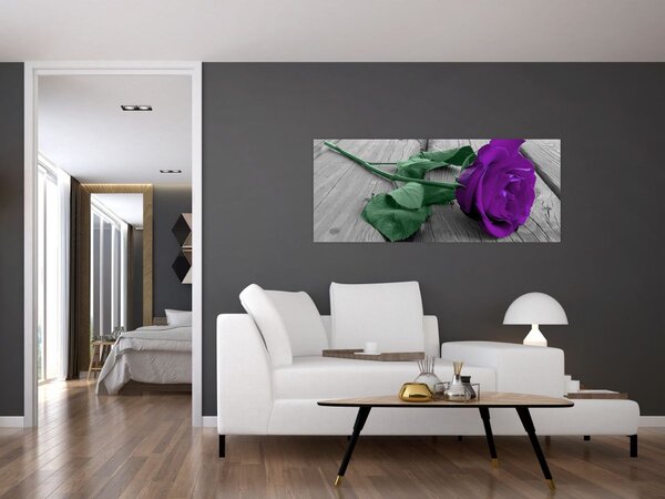 Kép - Lila rózsa zöld szárral (120x50 cm)