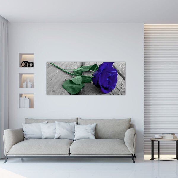 Kép - Kék rózsa zöld szárral (120x50 cm)