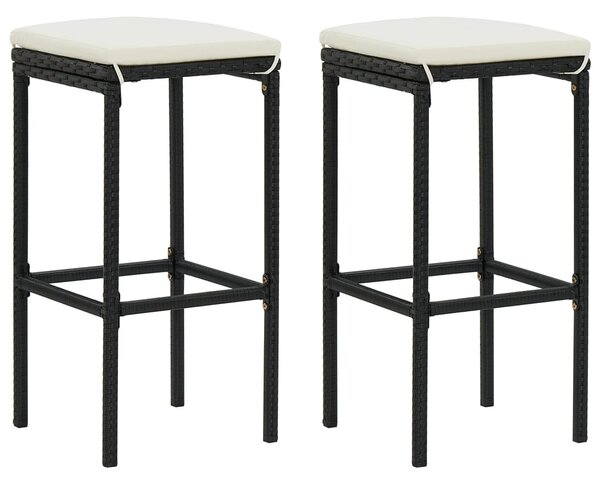 2 db fekete polyrattan bárszék párnával