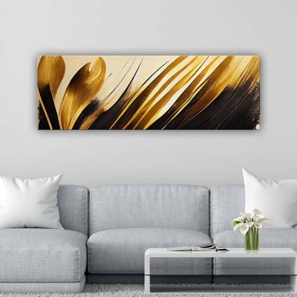 70x40 cm - Absztrakt aranybarna tollpihék vászonkép