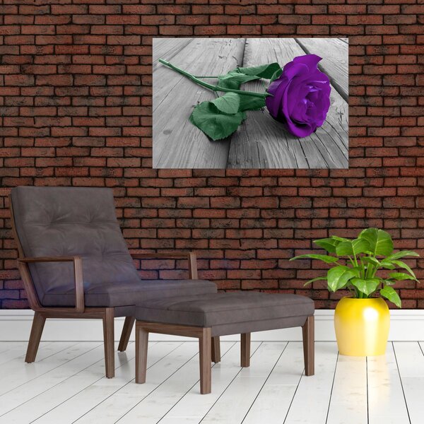 Kép - Lila rózsa zöld szárral (90x60 cm)