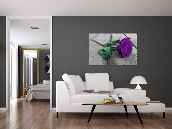 Kép - Lila rózsa zöld szárral (90x60 cm)