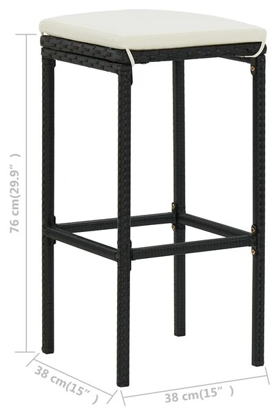 2 db fekete polyrattan bárszék párnával