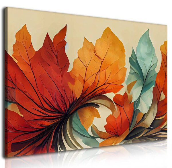 70x40 cm - Színpompás absztrakt falevelek vászonkép