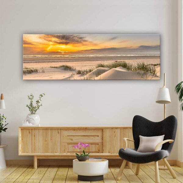 70x40 cm - Naplemente és tengerparti dűnék vászonkép