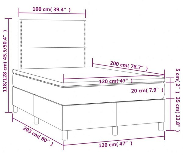VidaXL Bársony Ágy Matraccal - 120x200 cm