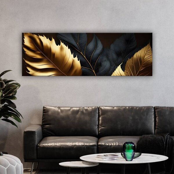 70x40 cm - Arany barna és fekete levelek vászonkép