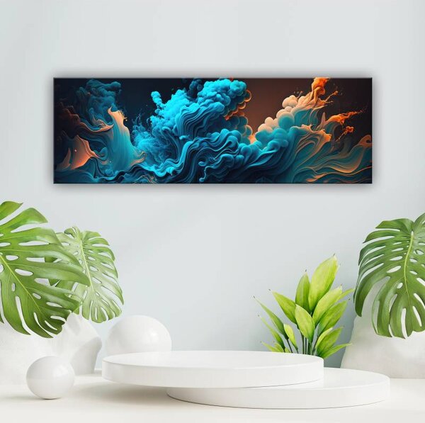 70x40 cm - Kék és narancs absztrakt füst vászonkép