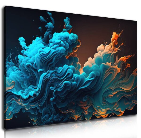70x40 cm - Kék és narancs absztrakt füst vászonkép