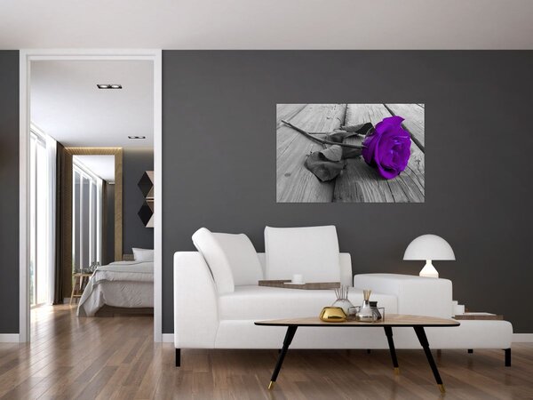 Kép - Lila rózsa zöld szárral (90x60 cm)