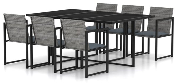 7 részes szürke polyrattan kültéri étkezőgarnitúra párnákkal