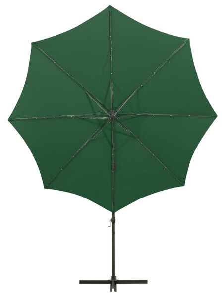 Zöld konzolos napernyő rúddal és LED-fényekkel 300 cm