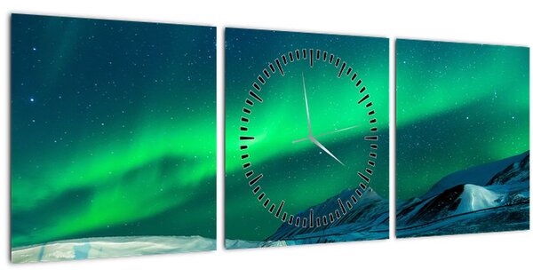 Emberek és az északi fény képe (órával) (90x30 cm)