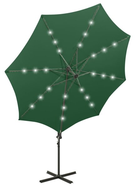 Zöld konzolos napernyő rúddal és LED-fényekkel 300 cm