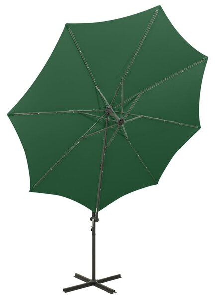 Zöld konzolos napernyő rúddal és LED-fényekkel 300 cm