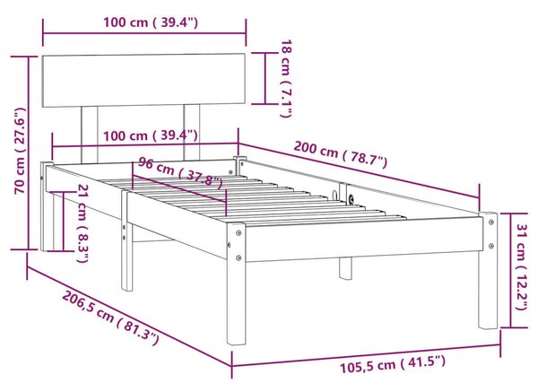 VidaXL fehér tömör fenyőfa ágykeret 100 x 200 cm