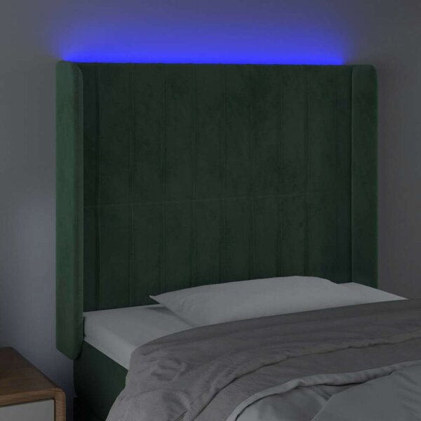 VidaXL sötétzöld bársony LED-es fejtámla 103x16x118/128 cm